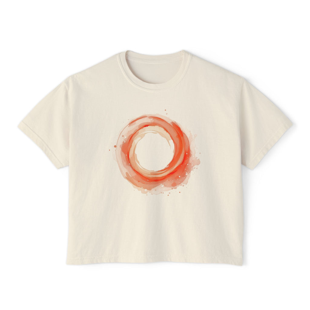 Women's Boxy Tee — Minimal Orange Watercolor Circle Graphic