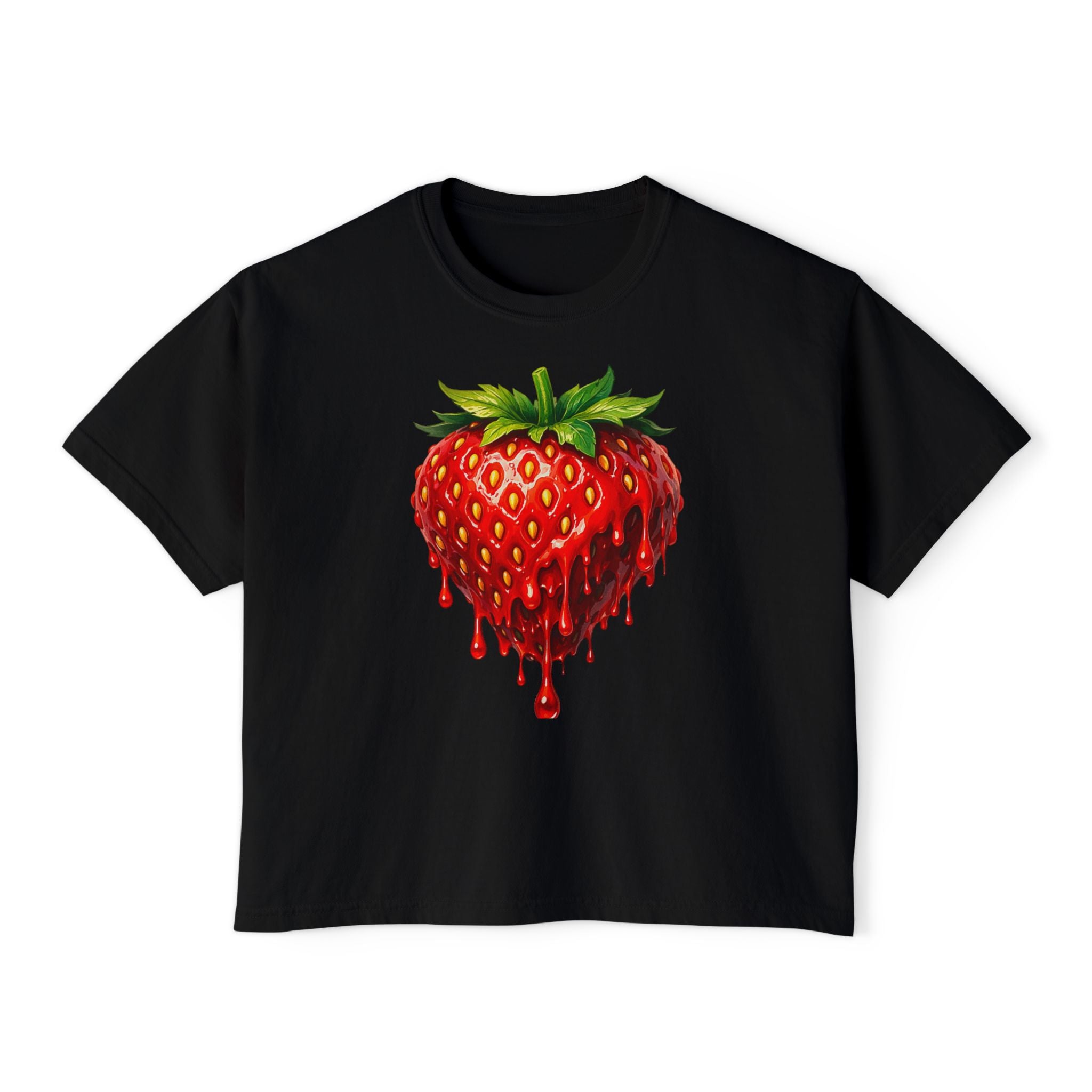 Strawberry Drip Graphic Boxy Tee — Juicy Strawberry Paint Design