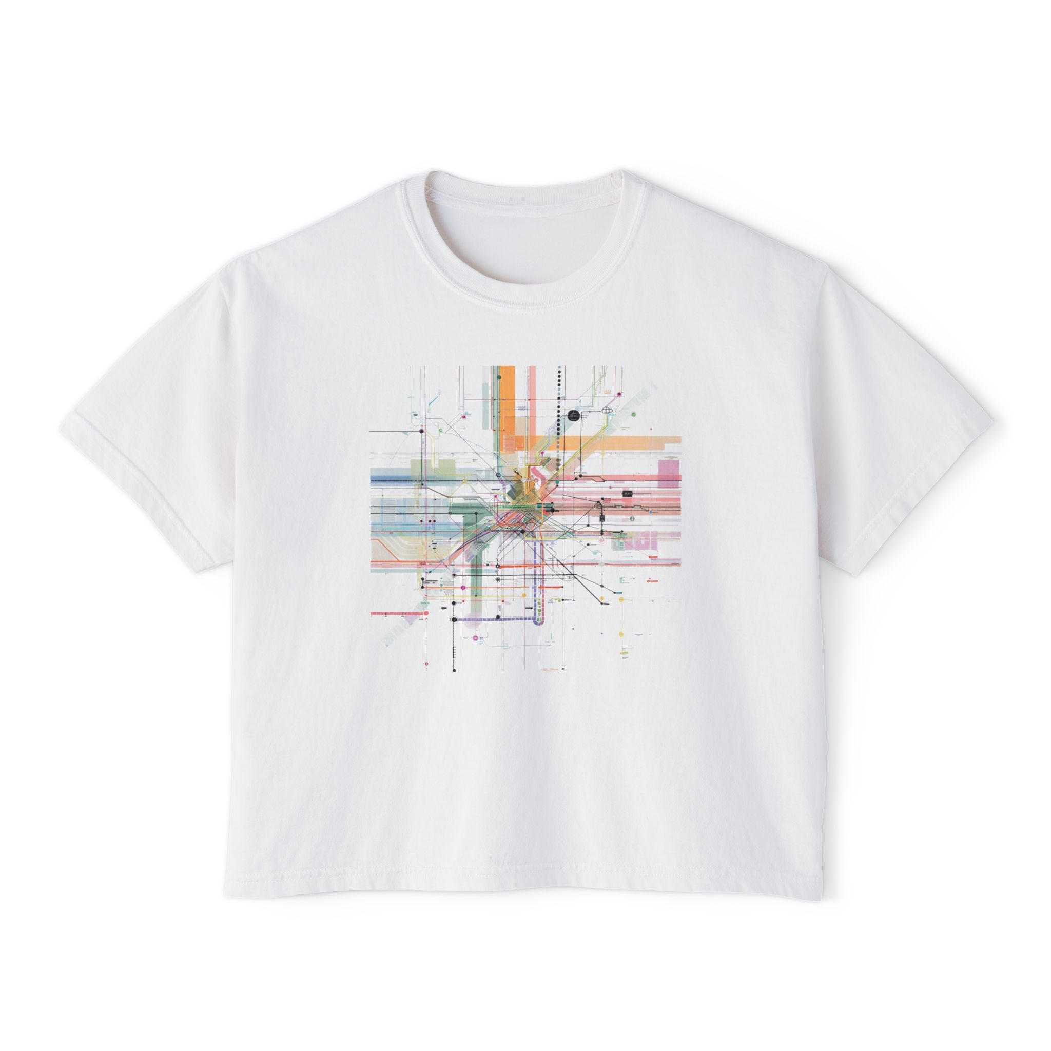 Network Watercolor Grid Women's Boxy Tee — Artistic Geometric Grid Tee