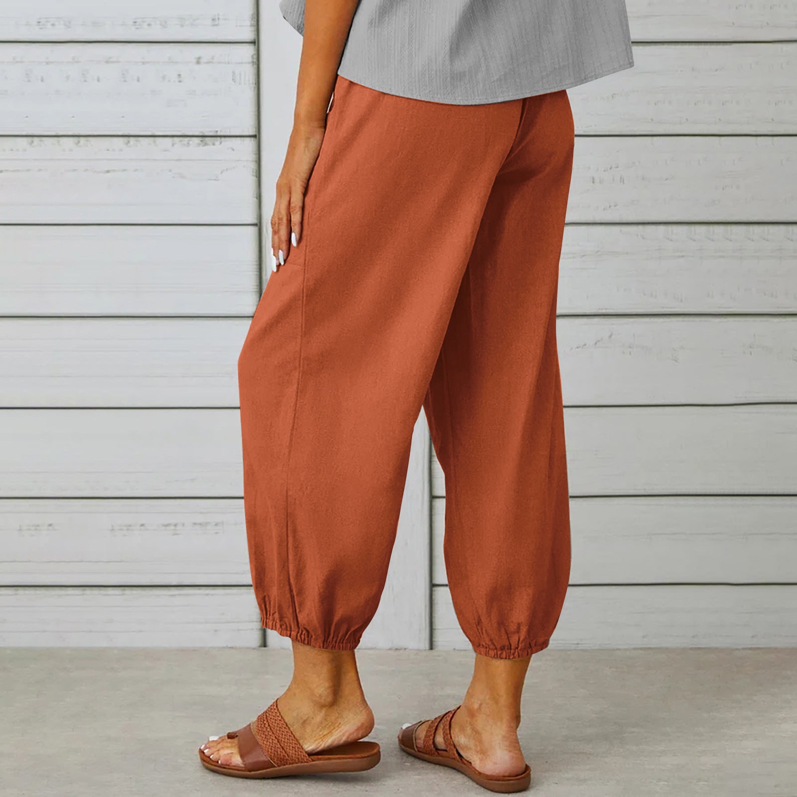 Women Drawstring Cotton And Linen Trousers