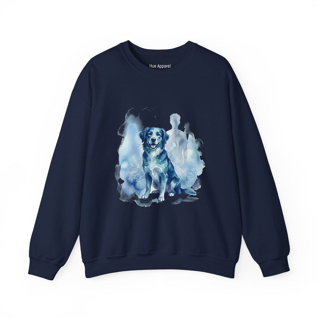 Watercolor Dog Crewneck Sweatshirt — Blue Pet Portrait Pullover