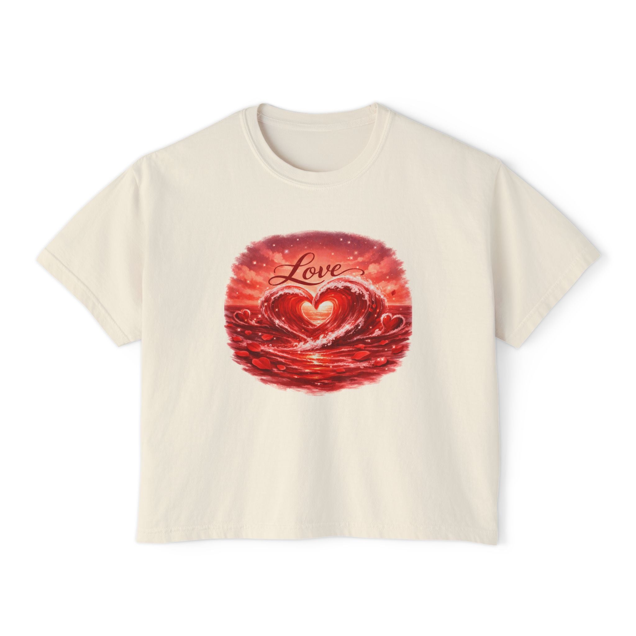 Love Heart on Wave Boxy Tee — Women's Casual Graphic Top