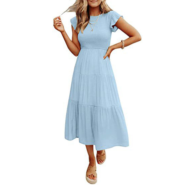Holiday Style High Waist Ruffled Sleeve A-line Beach Dress