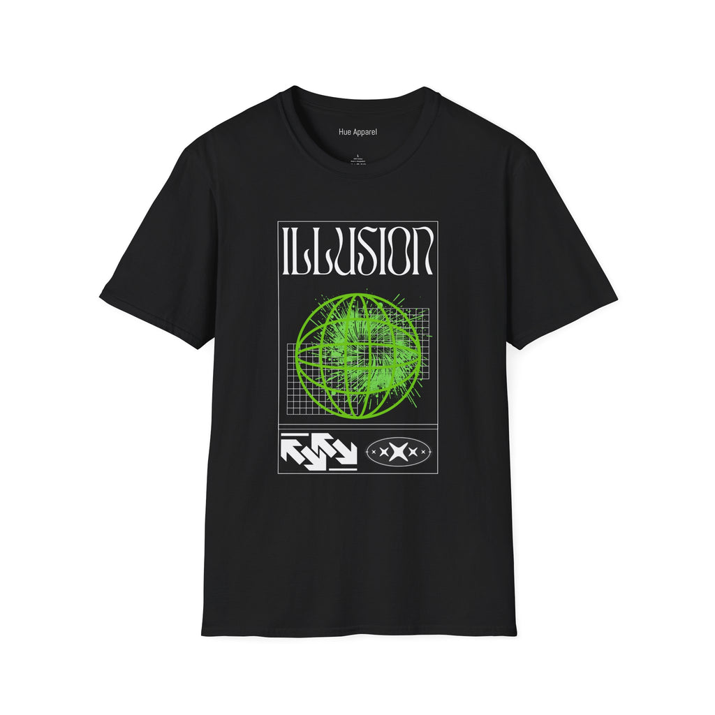 Illusion Graphic T-Shirt — Retro Futuristic Green Globe Design