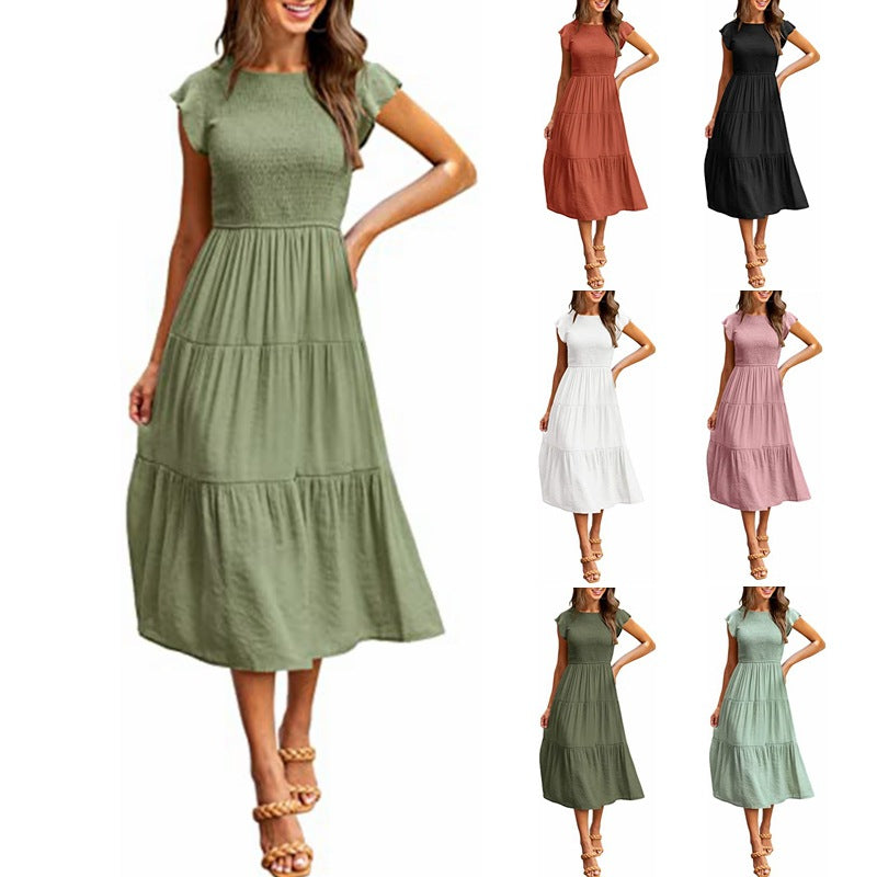 Holiday Style High Waist Ruffled Sleeve A-line Beach Dress