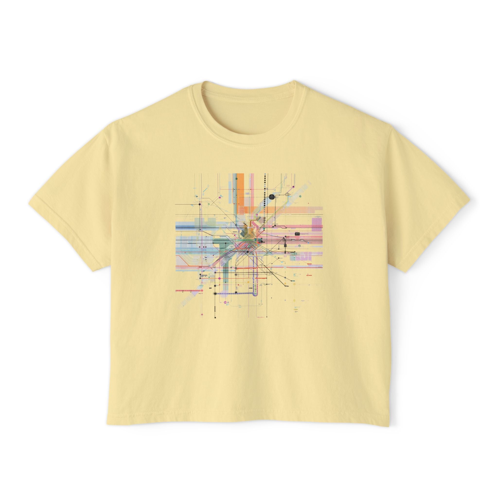 Network Watercolor Grid Women's Boxy Tee — Artistic Geometric Grid Tee