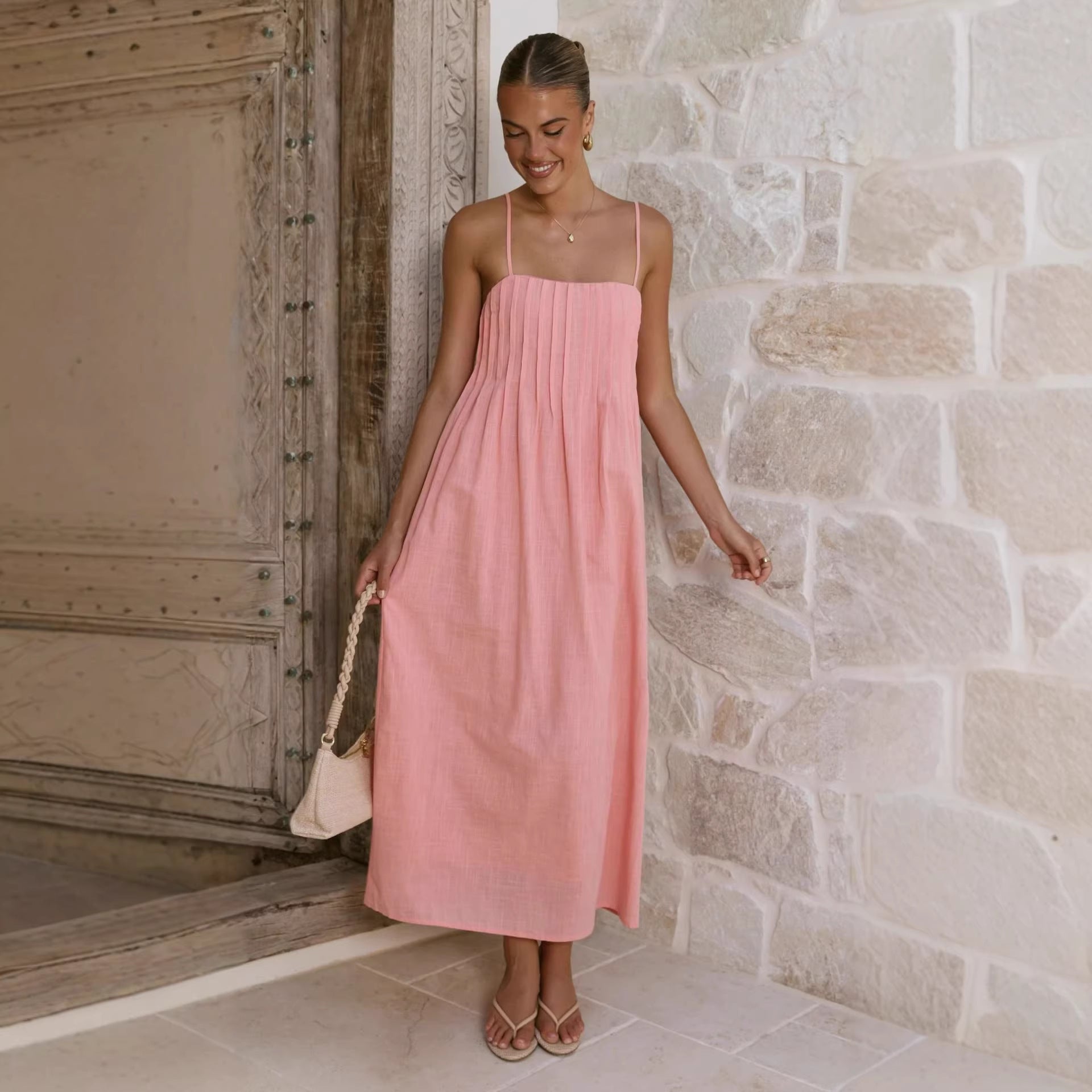 Summer Ribbed Solid Color Casual Midi Dress