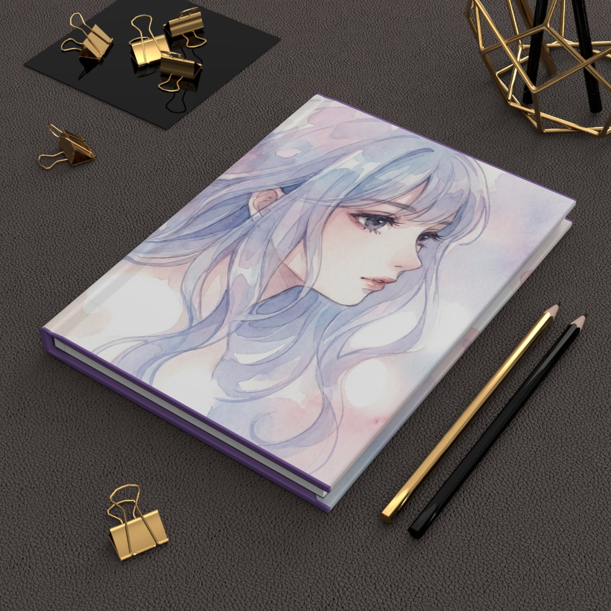 Blossom Watercolor Anime Dream Girl Hardcover Journal