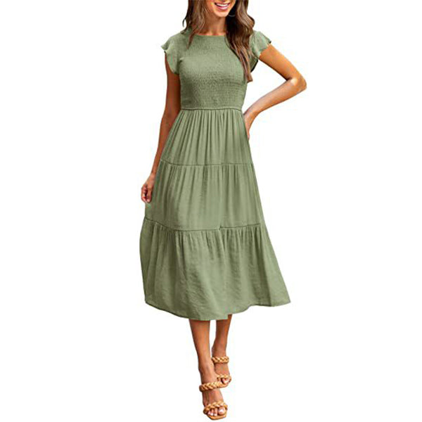 Holiday Style High Waist Ruffled Sleeve A-line Beach Dress