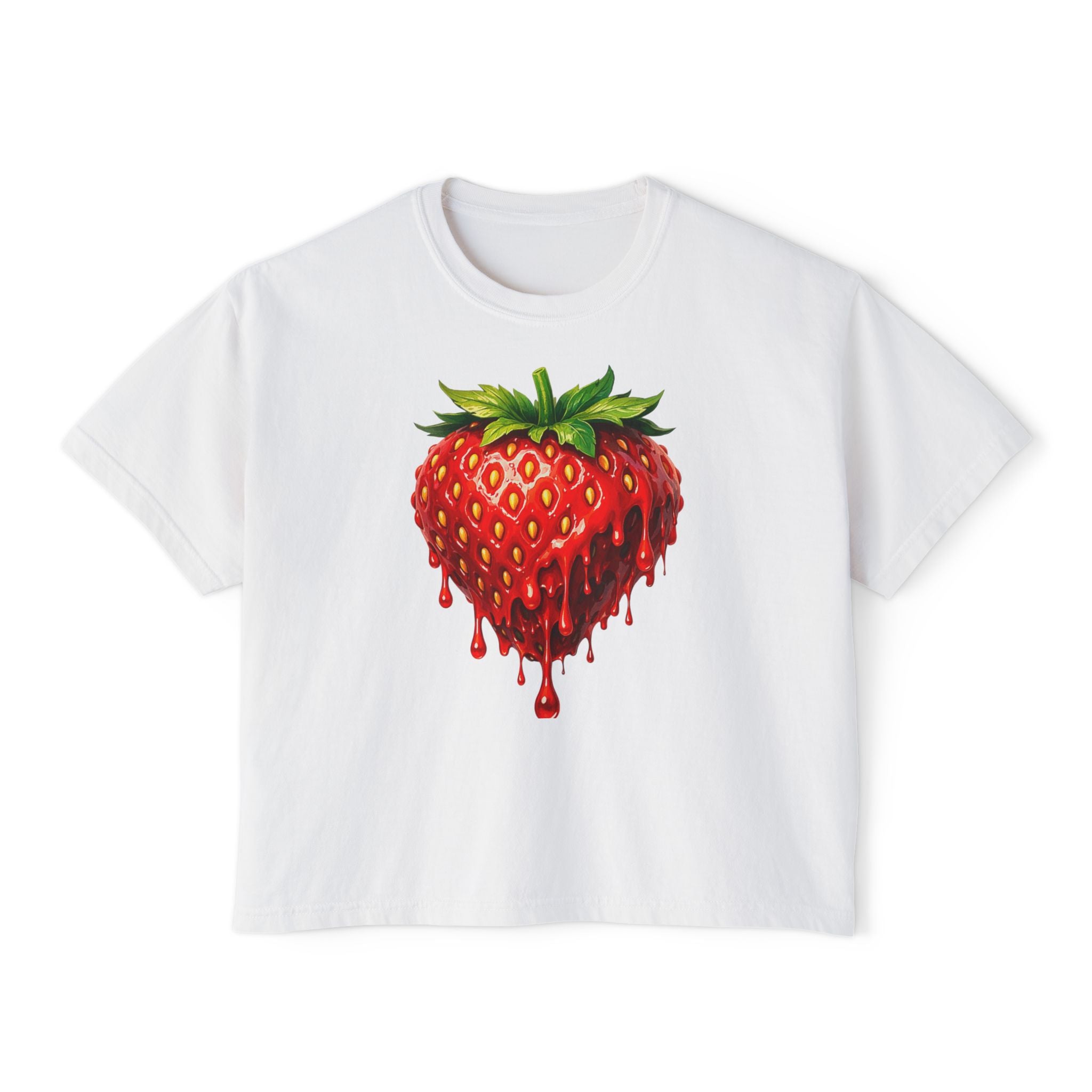 Strawberry Drip Graphic Boxy Tee — Juicy Strawberry Paint Design
