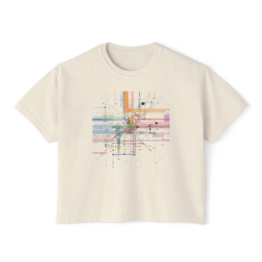 Network Watercolor Grid Women's Boxy Tee — Artistic Geometric Grid Tee