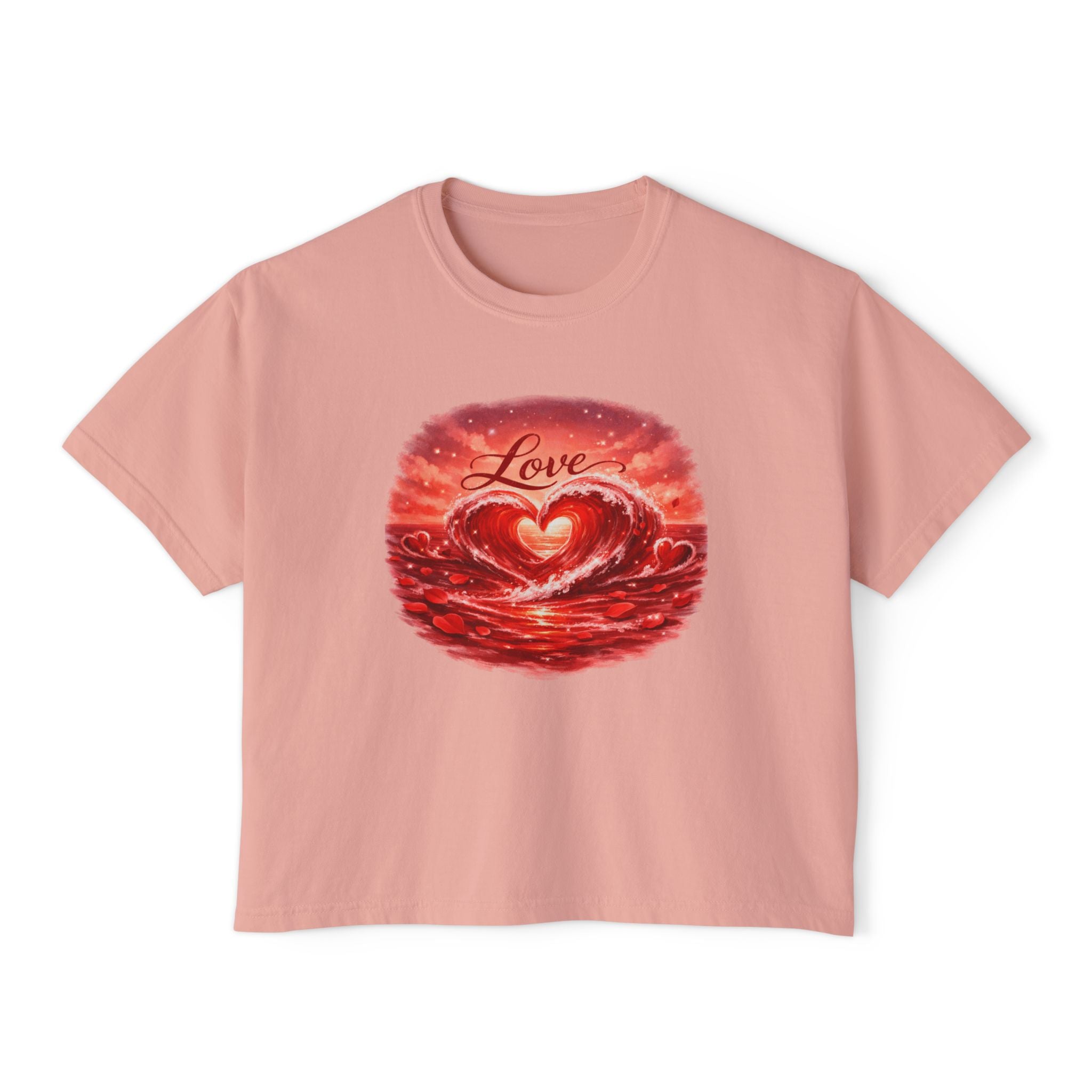 Love Heart on Wave Boxy Tee — Women's Casual Graphic Top