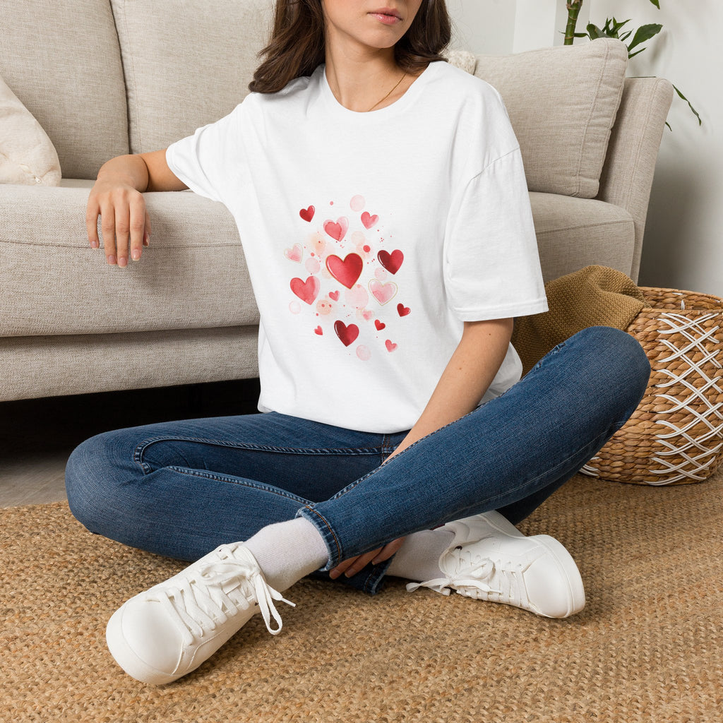 Heart Watercolor T-Shirt — Romantic Red Hearts Valentine Tee