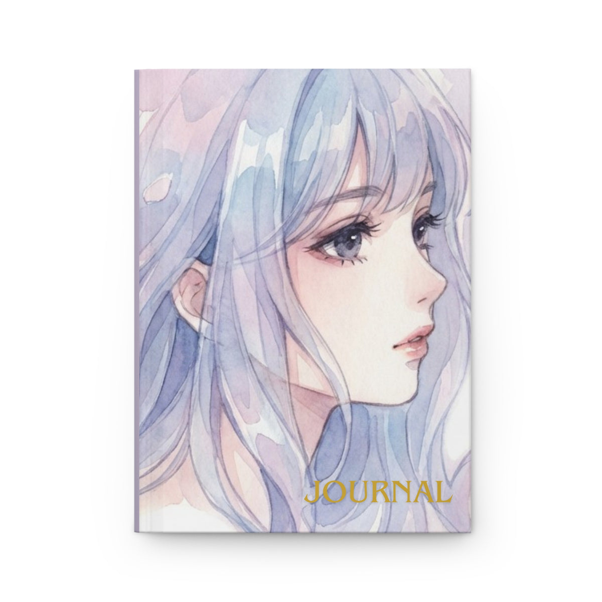 Anime Girl Portrait Hardcover Journal — Lavender Lined Notebook ("Journal" Gold Foil)