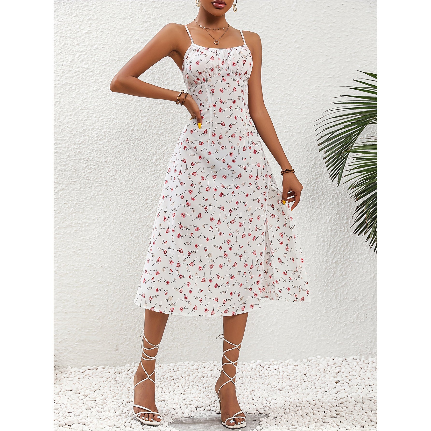 Polka Dot Print Suspender Summer Dress