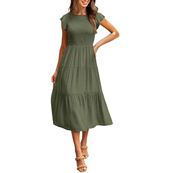 Holiday Style High Waist Ruffled Sleeve A-line Beach Dress