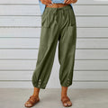 Women Drawstring Cotton And Linen Trousers