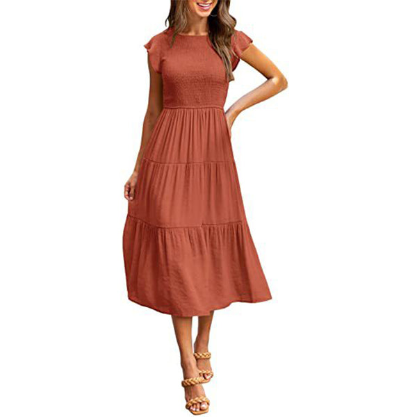 Holiday Style High Waist Ruffled Sleeve A-line Beach Dress