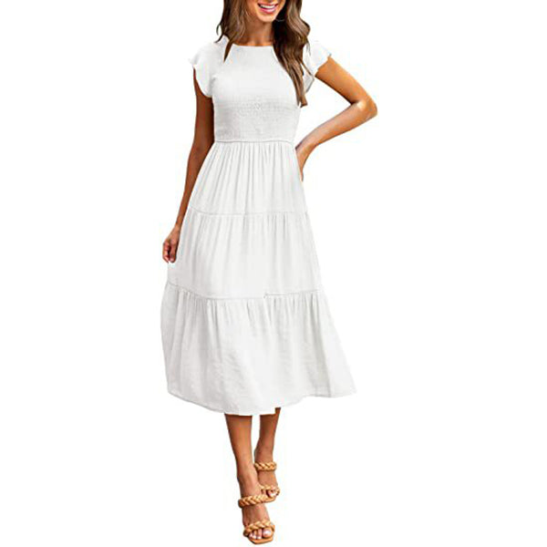 Holiday Style High Waist Ruffled Sleeve A-line Beach Dress