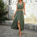 Summer Sleeveless Split Dress With Button Design