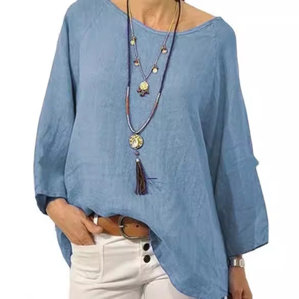 Long-sleeved loose-fitting blouse